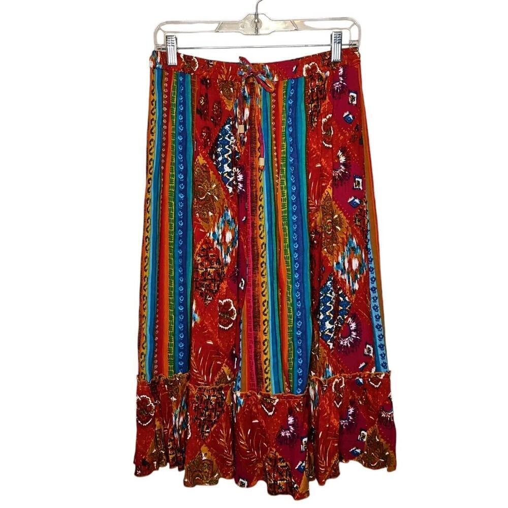 Koret City Blues Skirt 8 Peasant Cottagecore Floral Crinkle Boho Prairie Boho